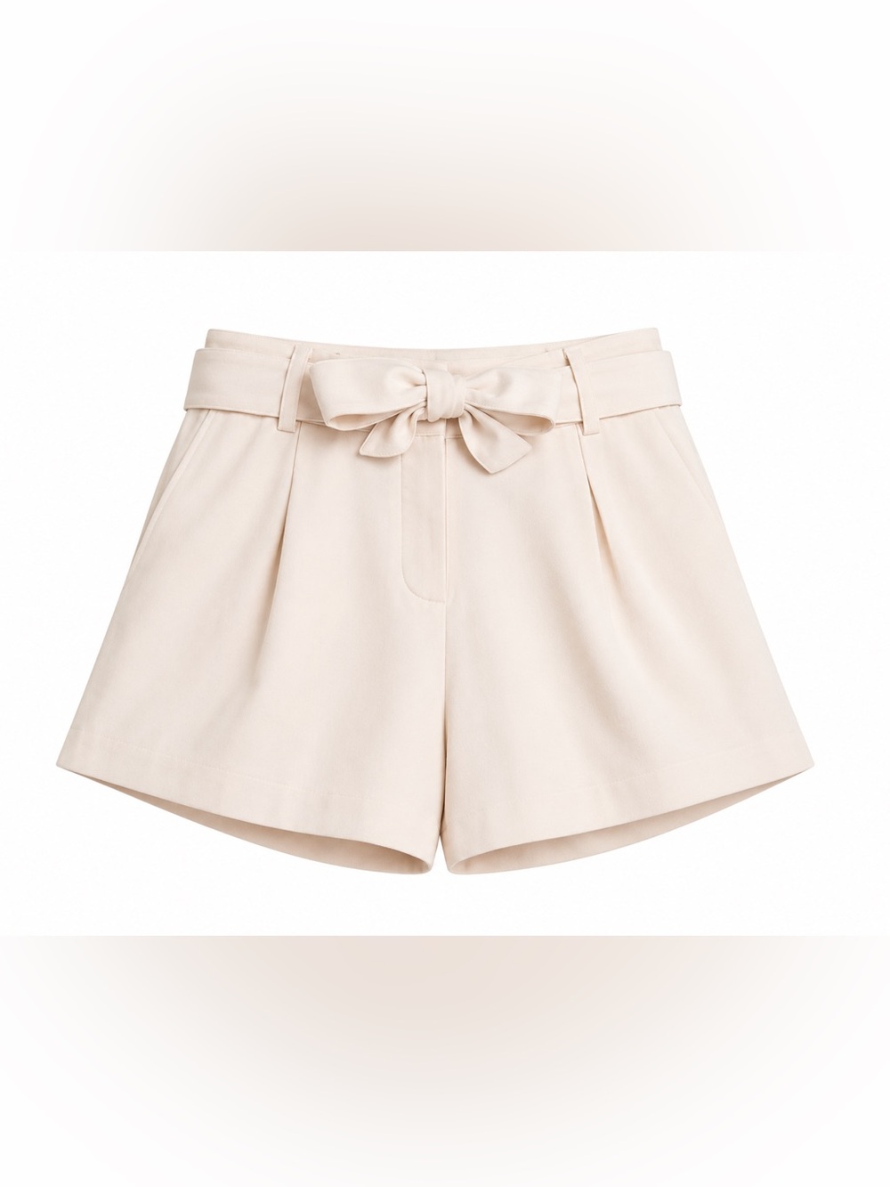 H&M High-Waist Tie-Belt Shorts in Cream